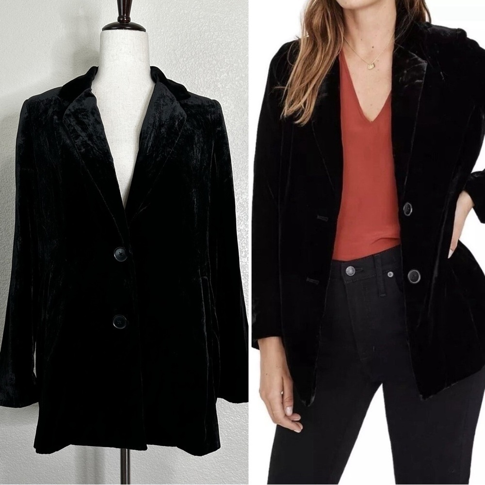 Madewell Black Velvet Oversized Dorset Blazer, Sz Small